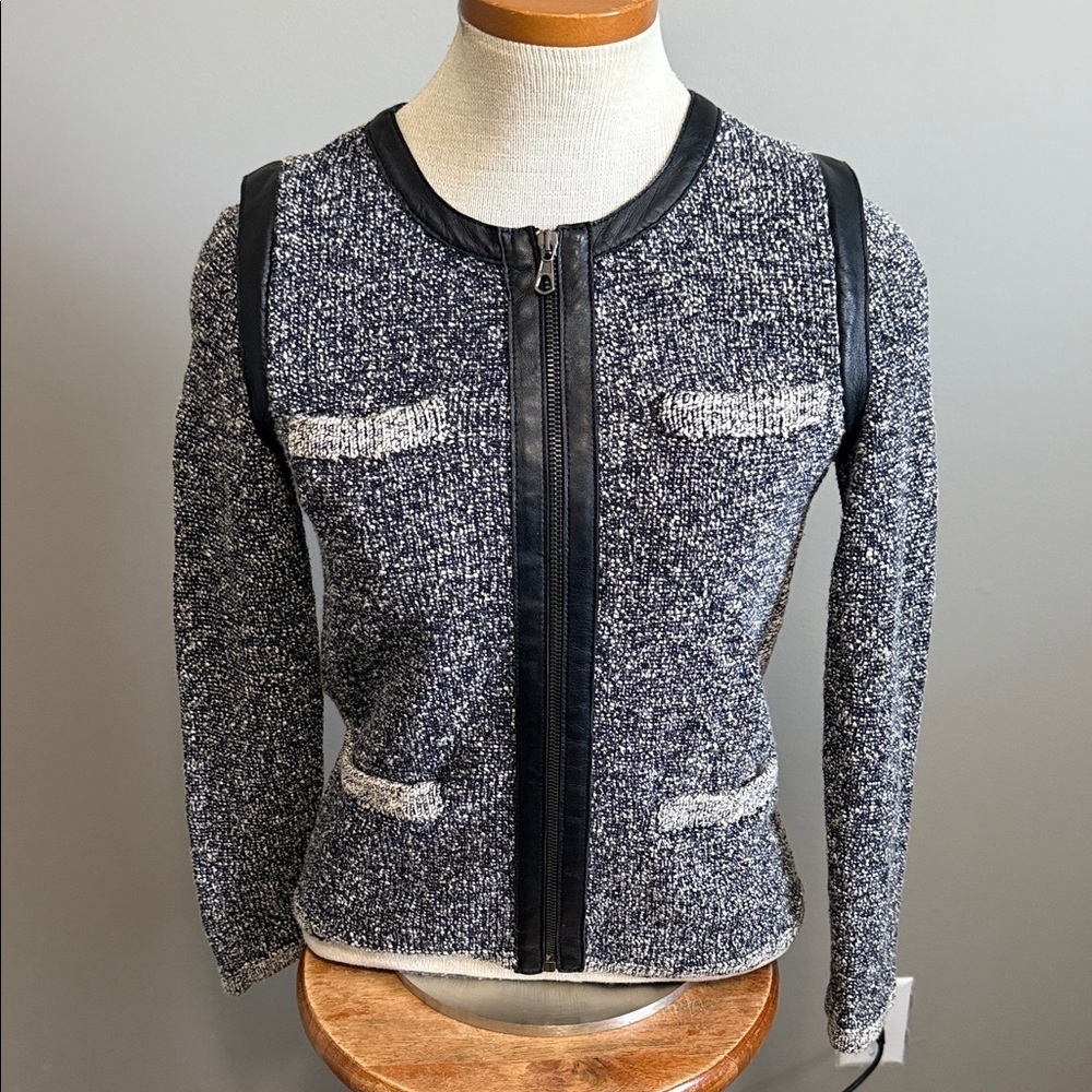 Rag & Bone - Minella Leather Trimmed Jacket - Gray/Black - Size XS